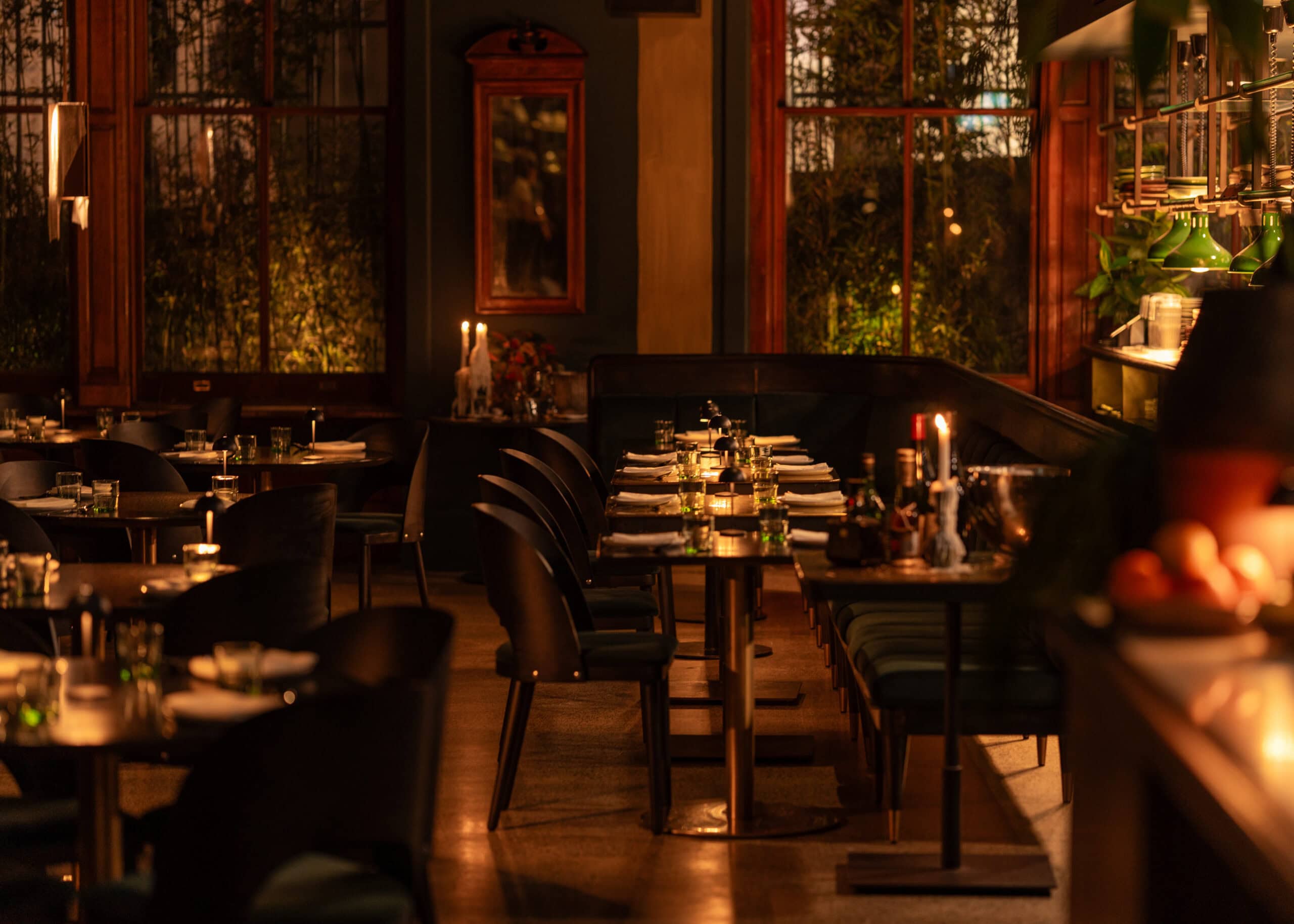 Dining room interior with candlelit tables at Ashe Sydney CBD