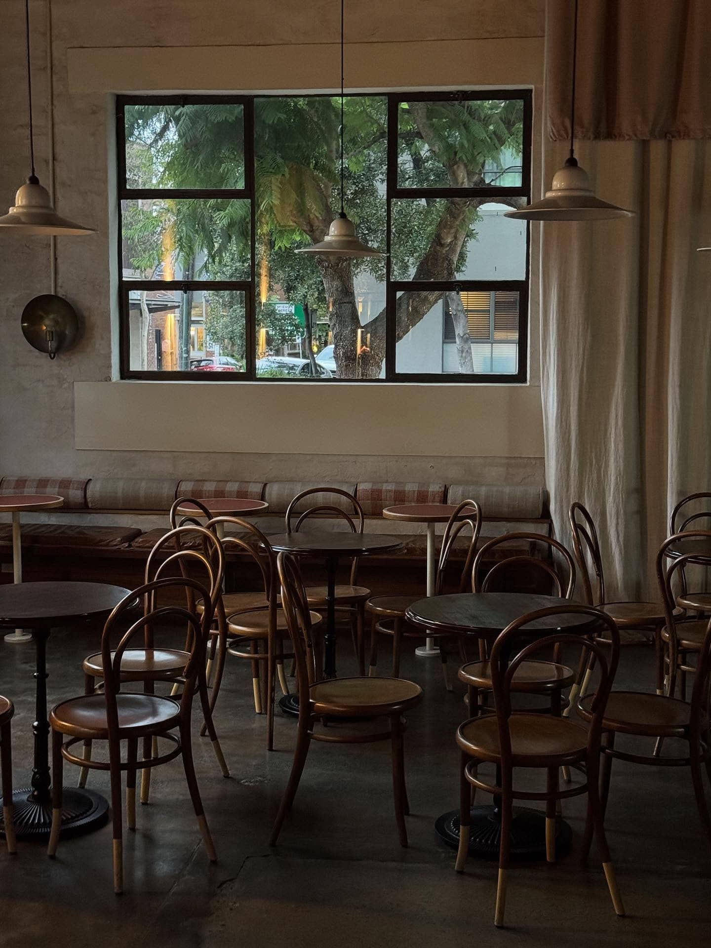 The industrial-style dining room at Genovese in Alexandria.