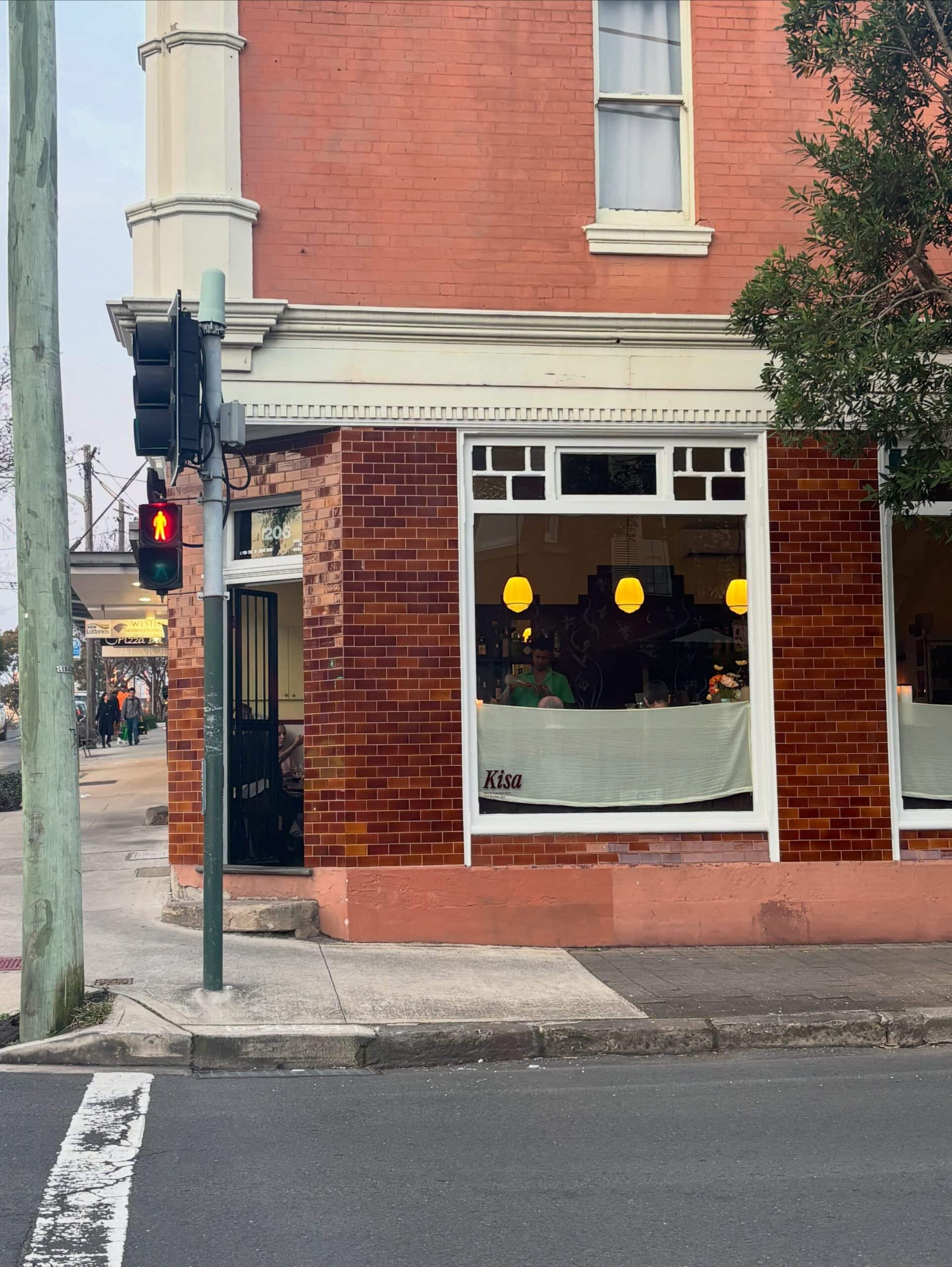 Heritage terrace corner shopfront exterior at Kisa wine bar Glebe Sydney