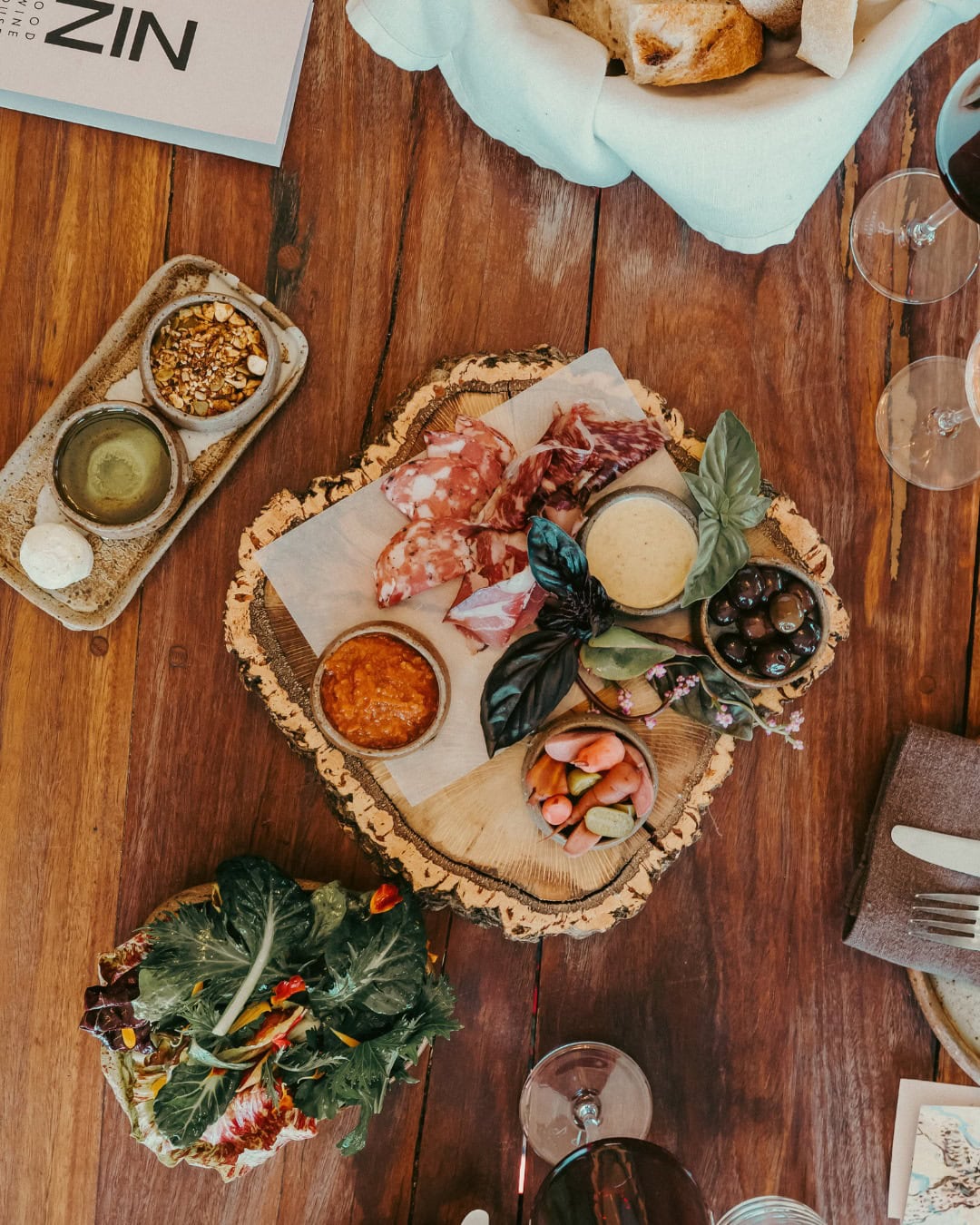 An organic-shaped grazing board at Zin House in Mudgee.