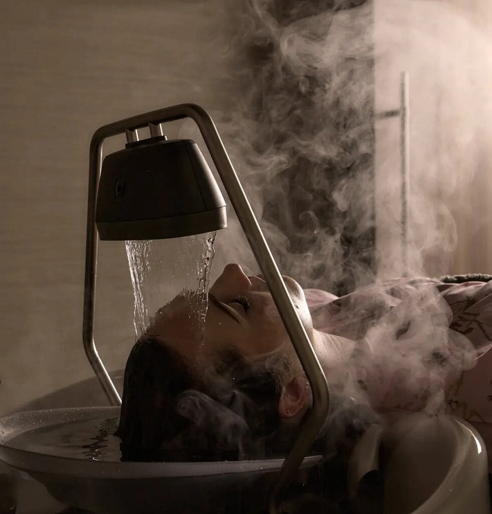 Head spa treatment with running water and steam at Tokyo Head Spa Sydney