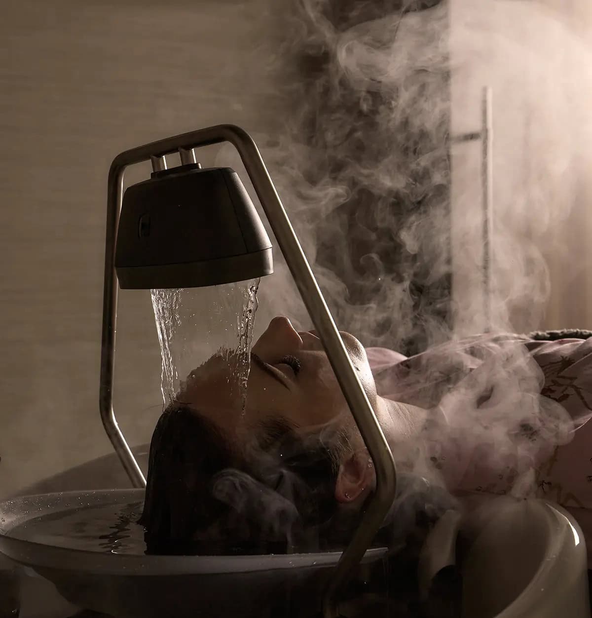 Head spa treatment with running water and steam at Tokyo Head Spa Sydney
