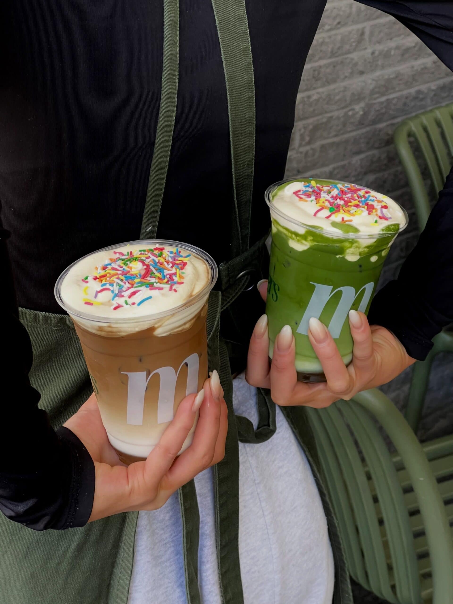 Iced matcha and coffee drinks with whipped cream and sprinkles at Makers Daily Sydney
