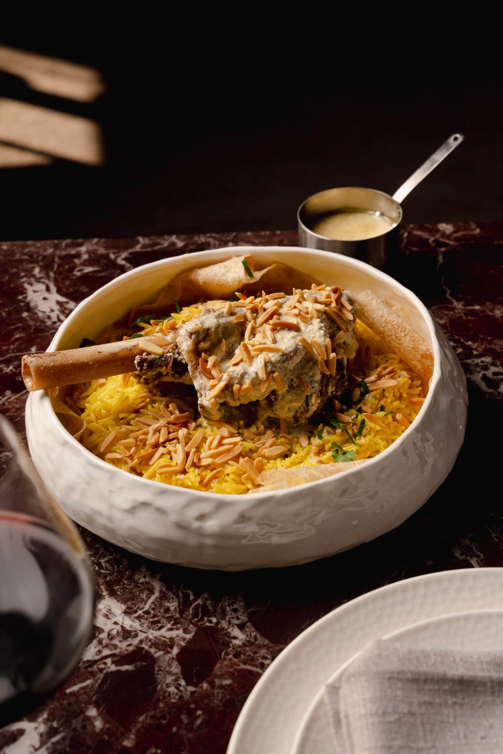 Jordanian lamb mansaf with rice and almonds at Zanobia Barangaroo Sydney