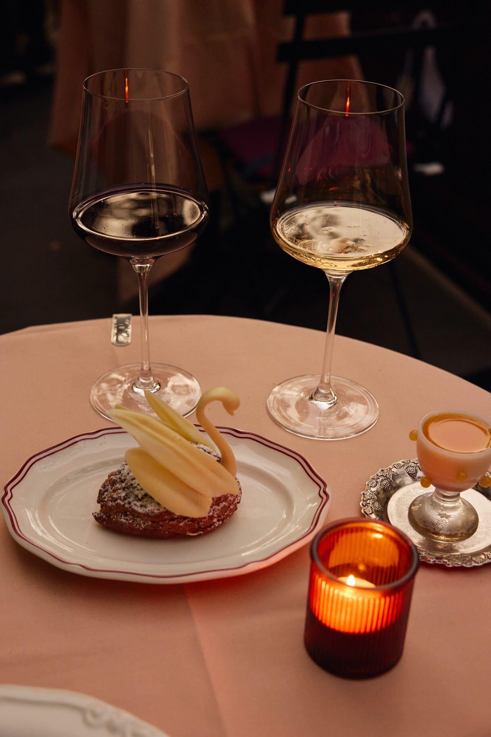 Le Cygne swan-shaped choux pastry dessert with wine at La Buvette Potts Point Sydney