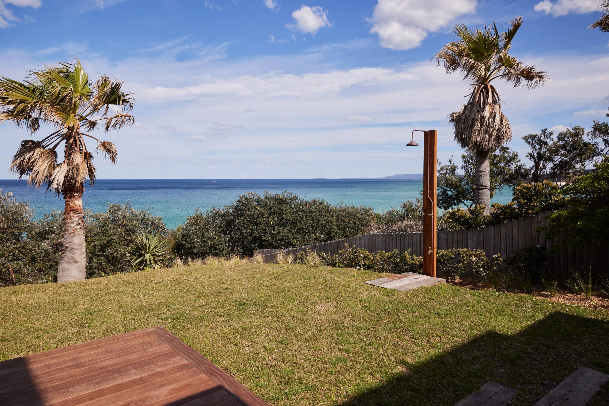 Chante Mer front garden overlooking view of the blue ocean