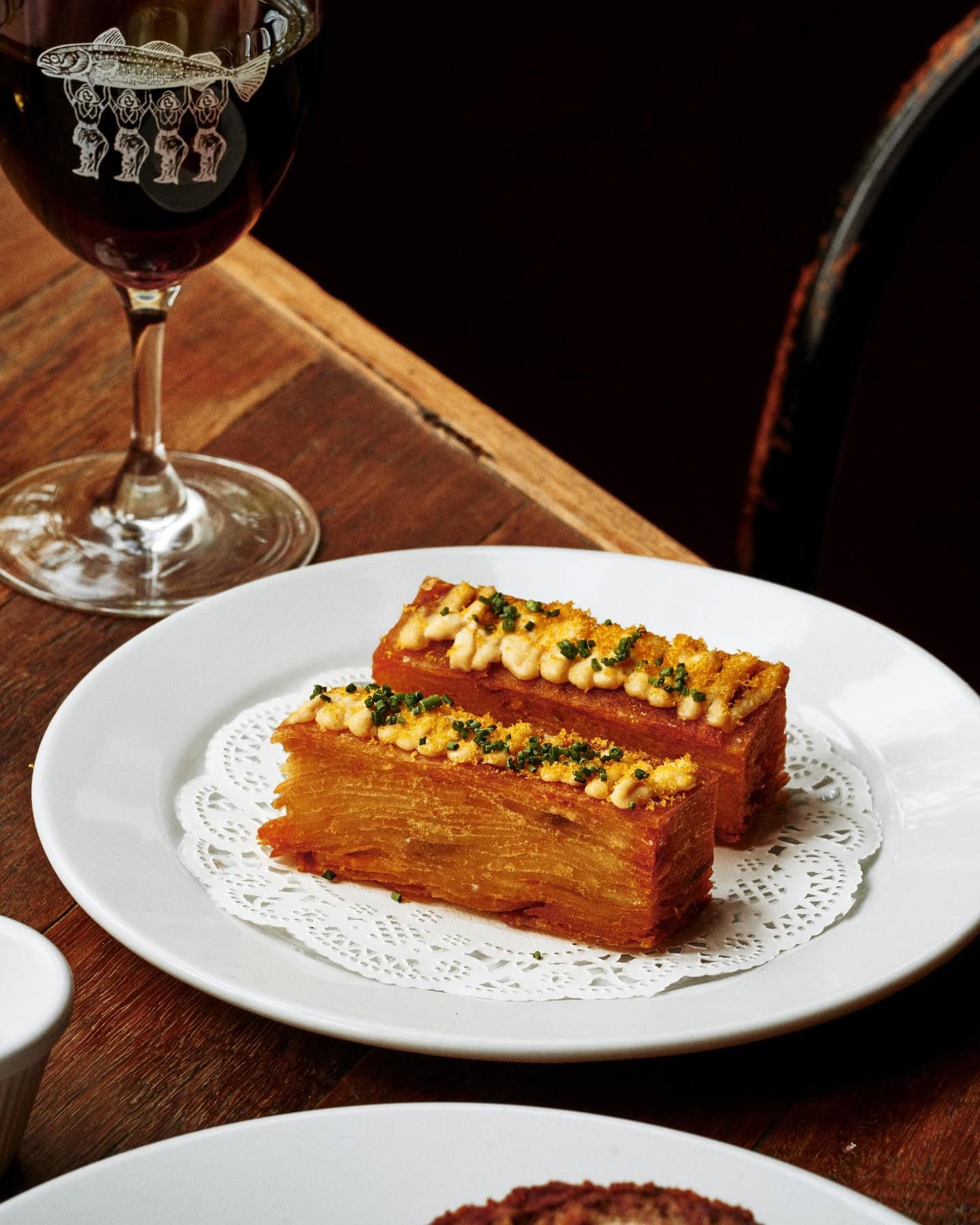 Crispy potato terrine with chive at The Old Fitzroy Hotel Woolloomooloo Sydney