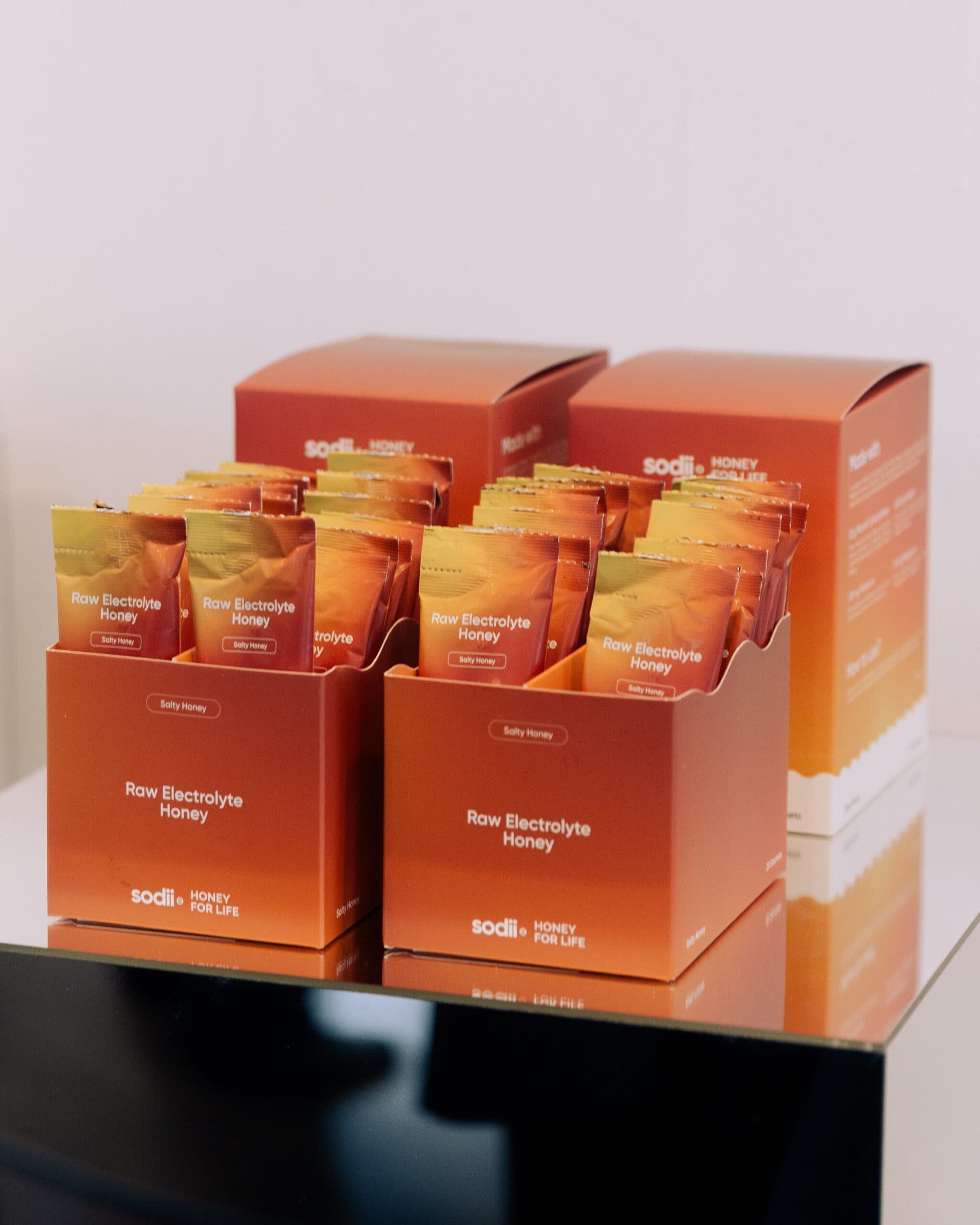 Sodii Raw Electrolyte Honey sachets product display Paddington Sydney