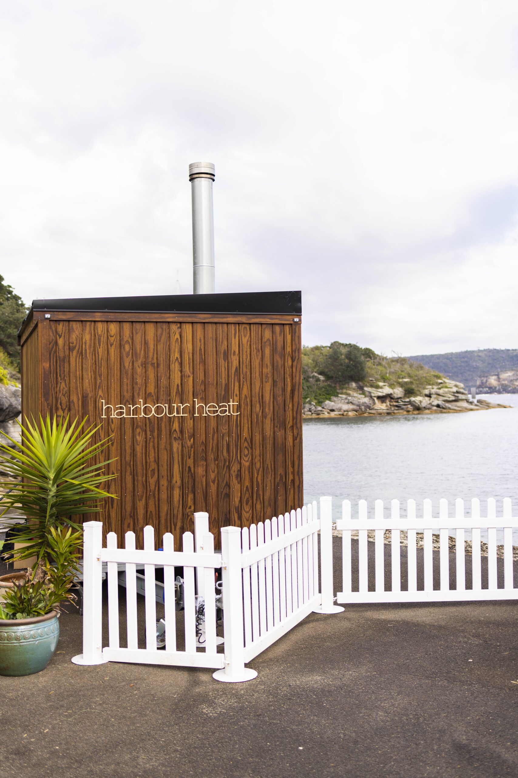 Wood-fired sauna exterior at Harbour Heat Manly Sydney