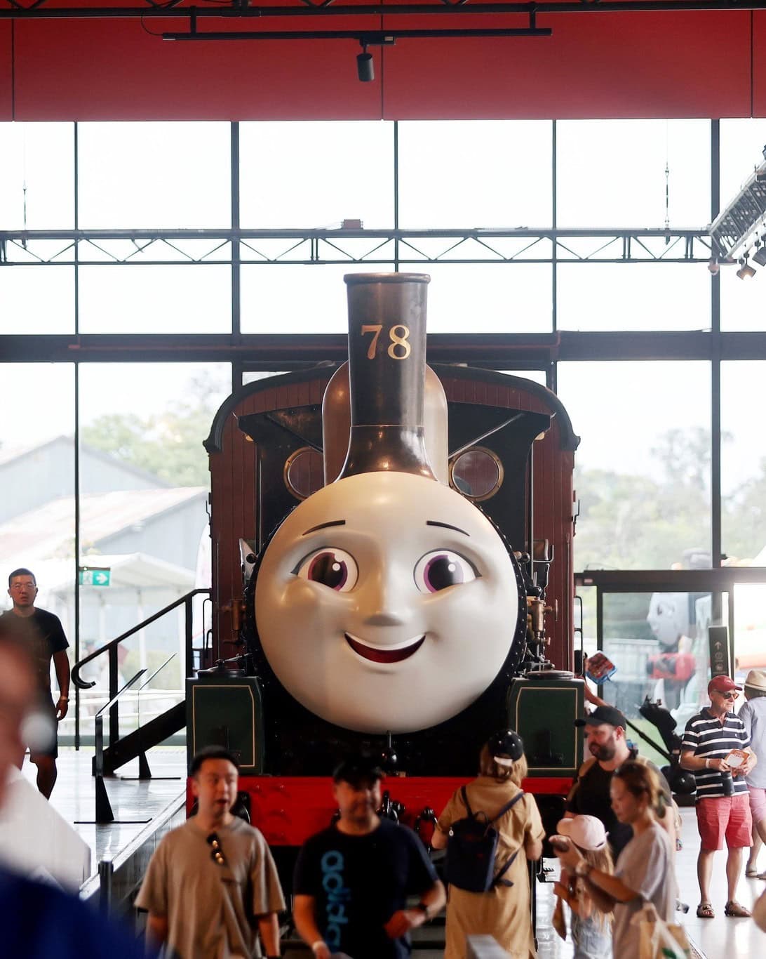 Steam train number 78 with cartoon face design at NSW Rail Museum Thirlmere