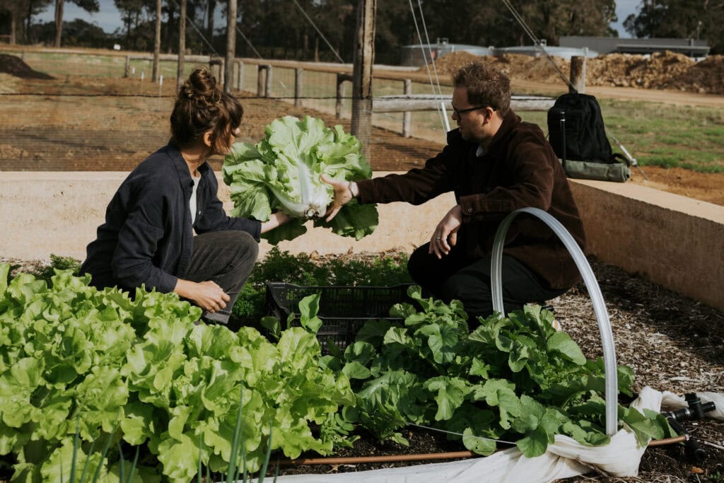 Amy Dyson (Head Market Gardener) and Brendan Pratt (Exec Chef) in the Market Garden at Wayfinder