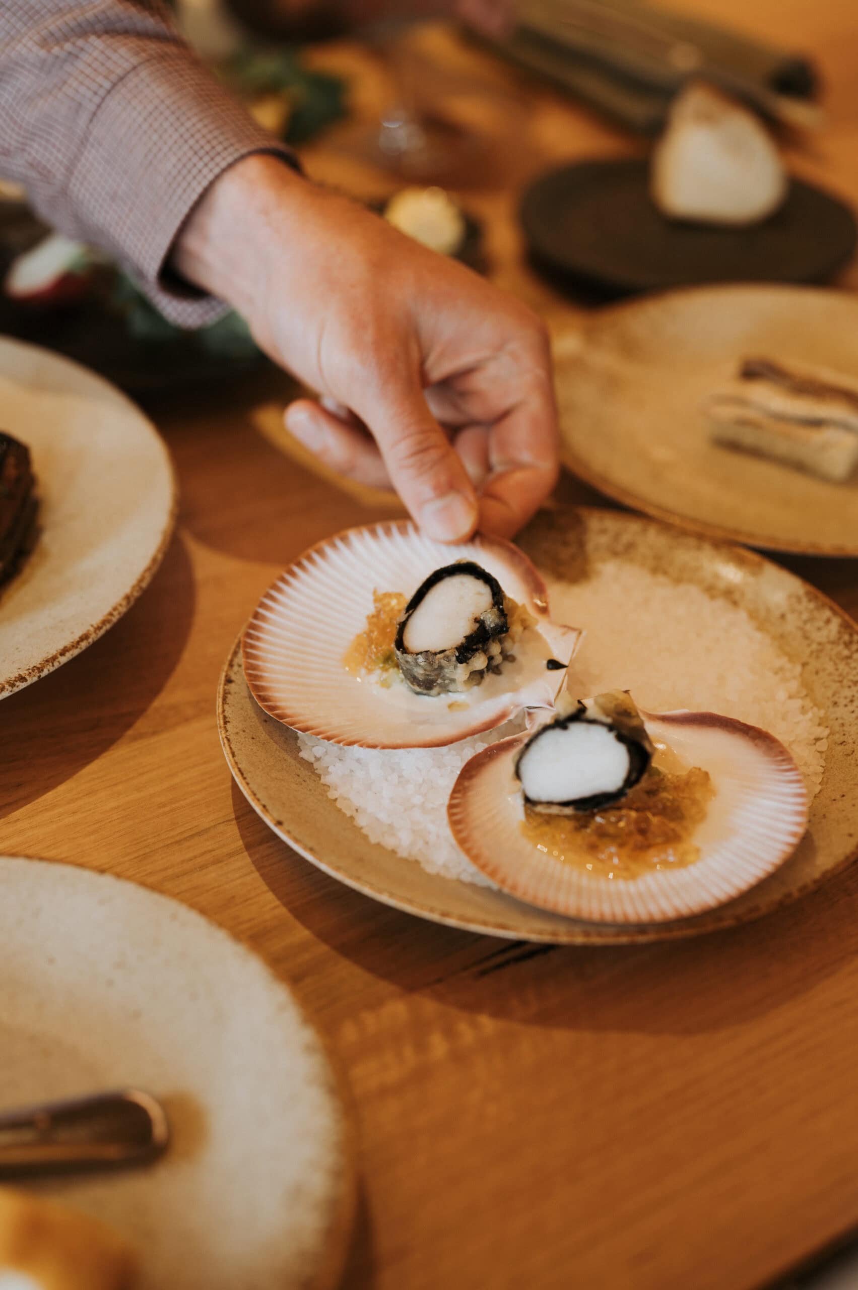 Stuffed scallop & nori, celery, smoked eel & tosazu jelly (Image credit: Peggy Voir)