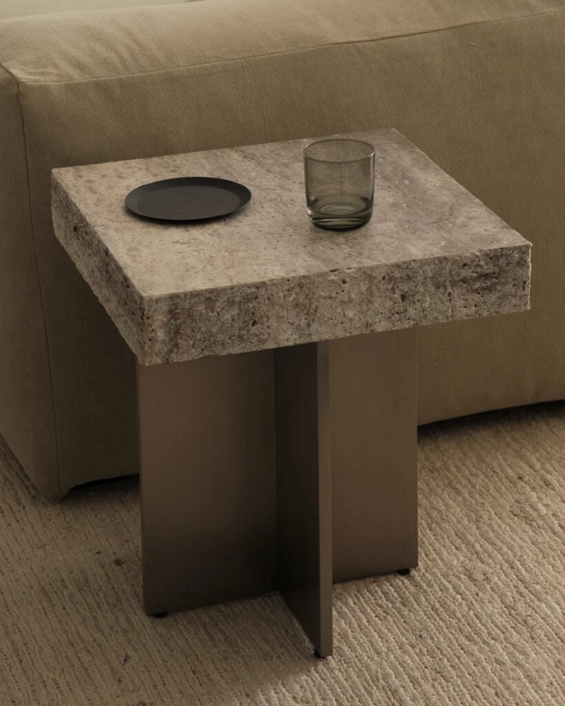 MCM House Zaha Travertine Side Table