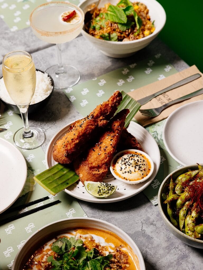 A spread of dishes from Oh Boy Bok Choy.