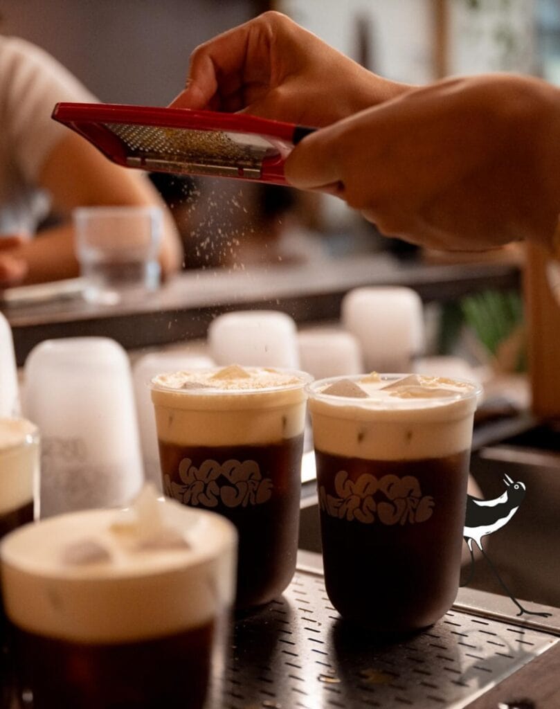 Mont Blanc iced coffee topped with shaved chocolate at the Good Measure pop-up, Single O Surry Hills, Sydney