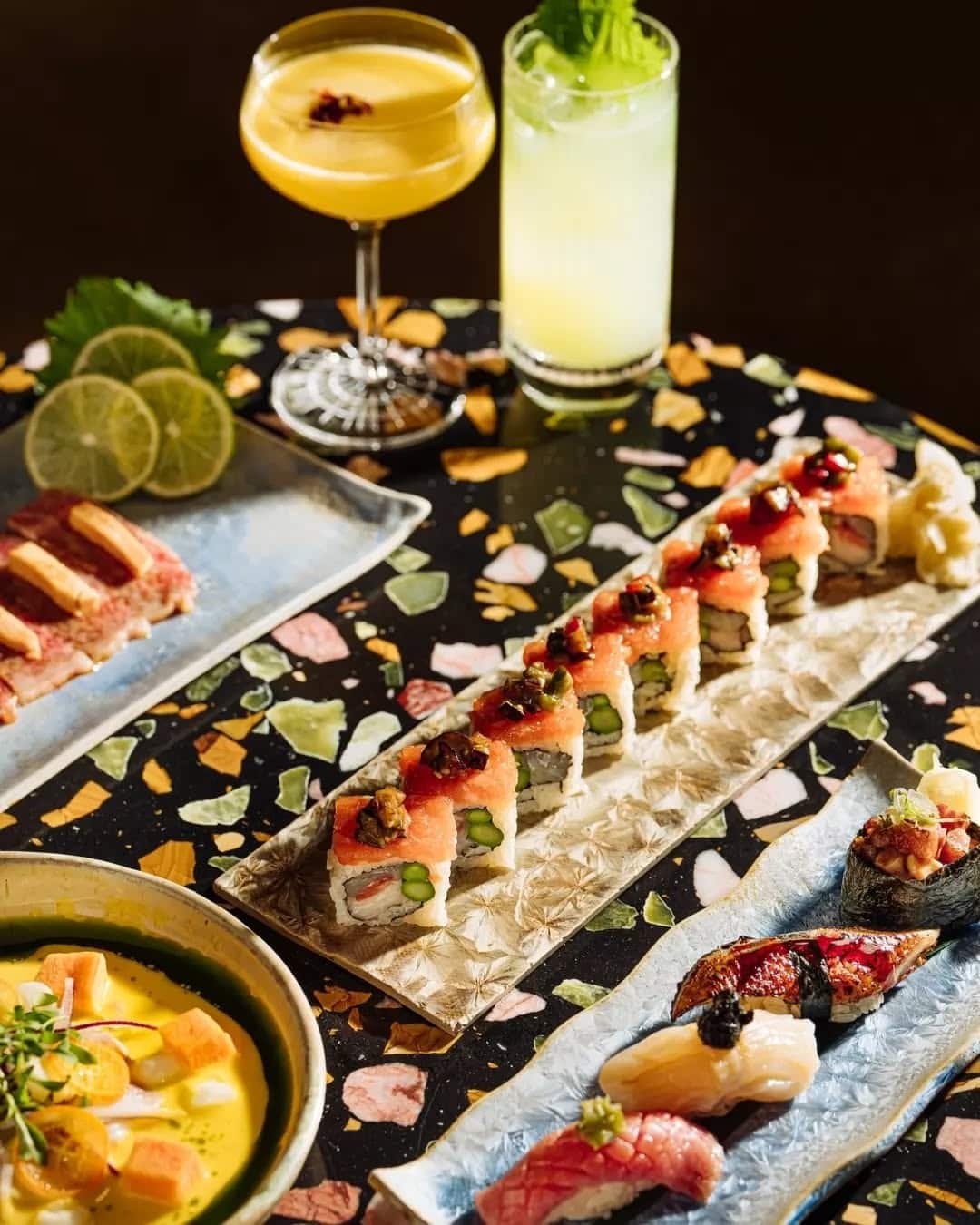 Sato maki sushi roll, nigiri, ceviche and cocktails from Chotto Matte, the Japanese-Peruvian Nikkei restaurant opening in Bondi Sydney