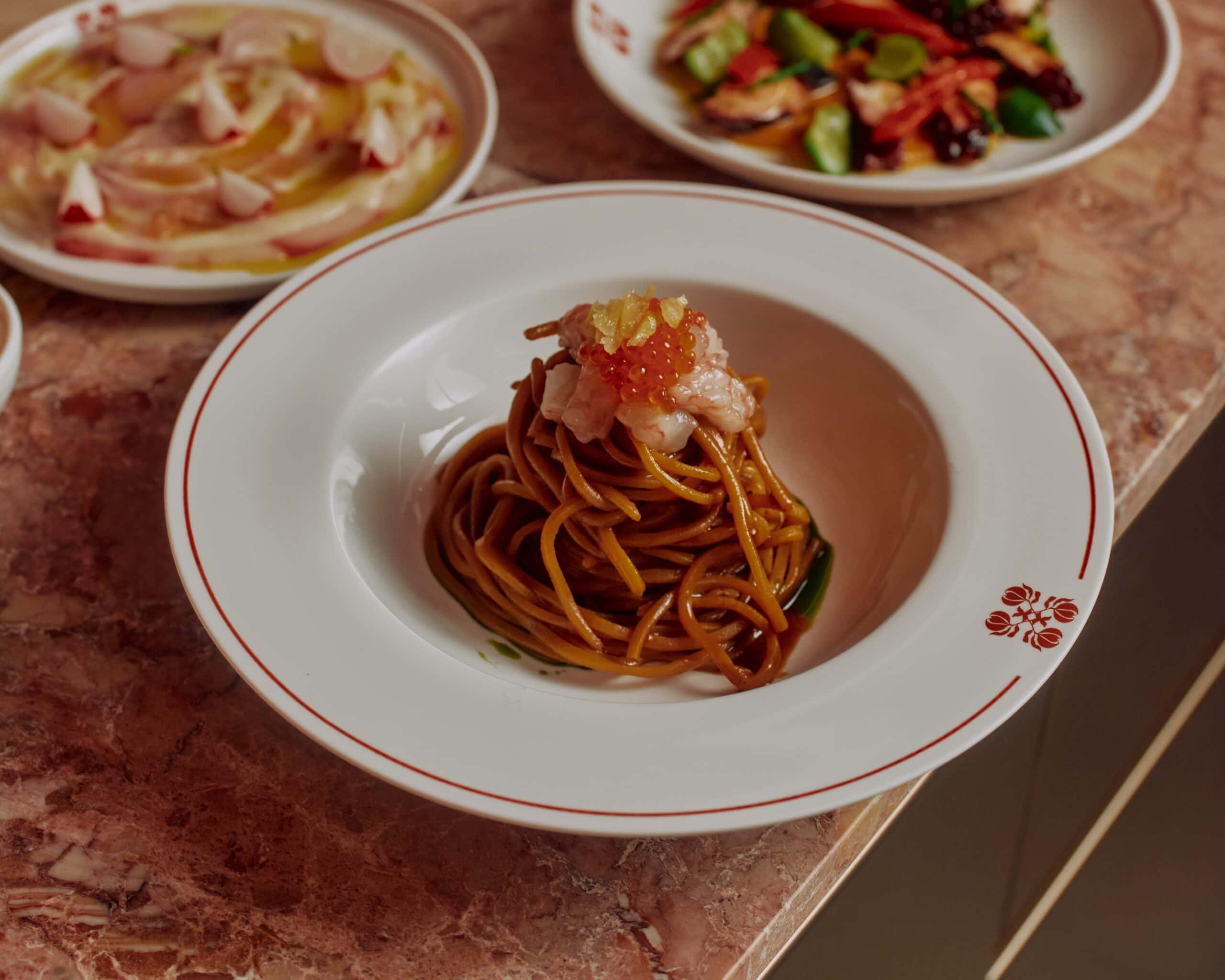 Spaghetti chitarra with prawn tartare at Spezia Sydney CBD