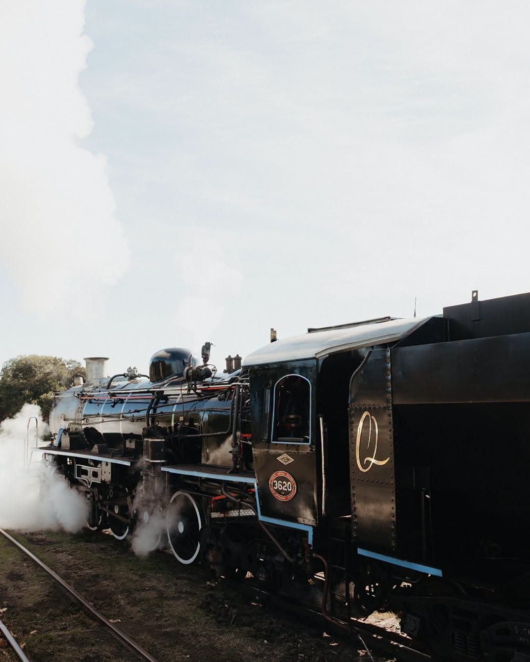 The Q Train heritage steam locomotive on the Bellarine Railway, part of the gourmet rail journey through regional Victoria.