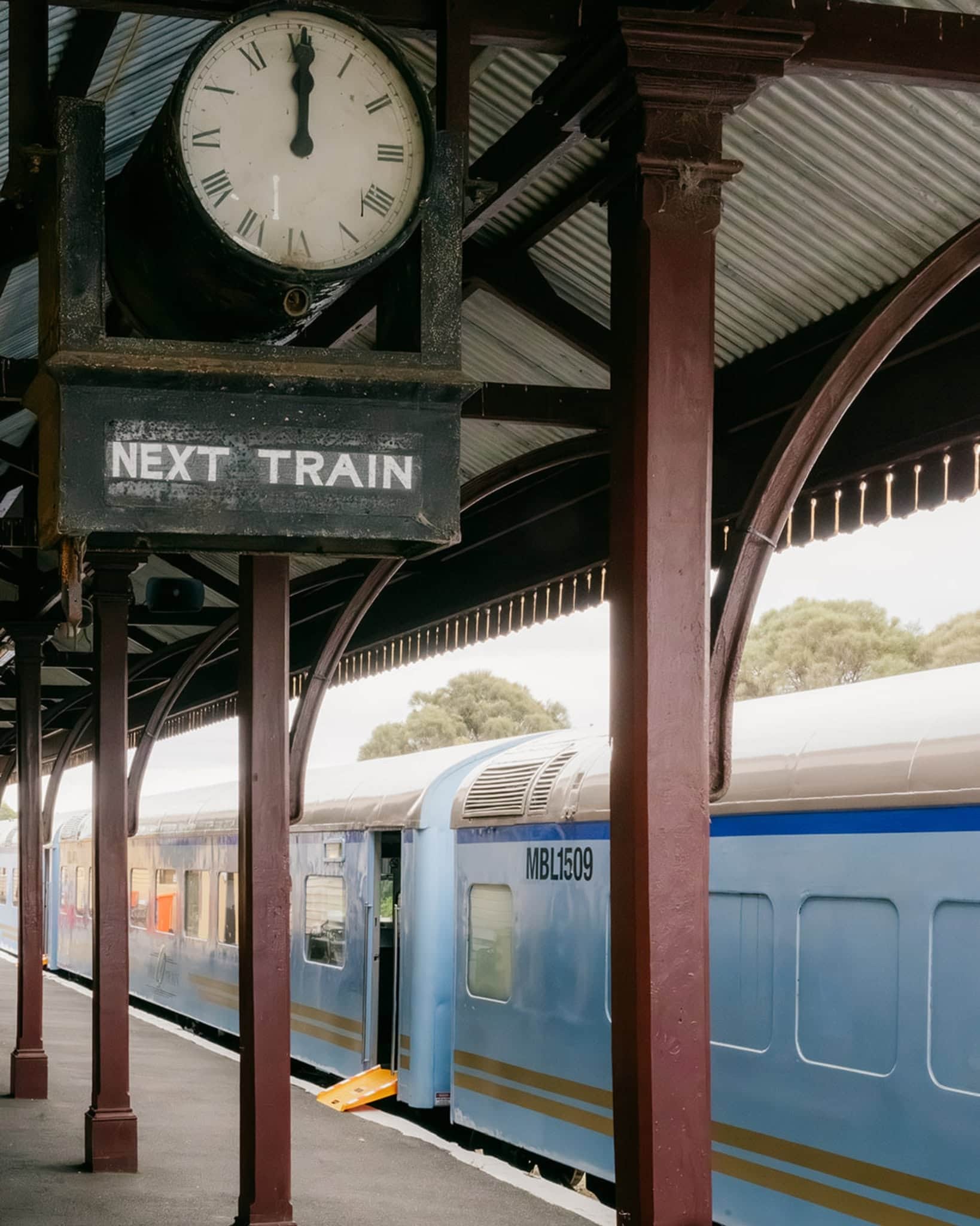 The Q Train at a heritage Bellarine Railway station, ready for its scenic food and wine journey through regional Victoria.
