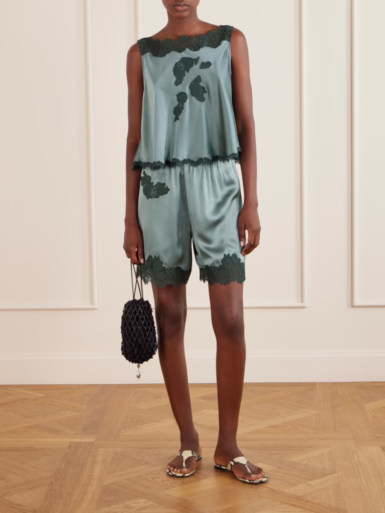 DÔEN Irsa Lace-Trimmed Silk Shorts