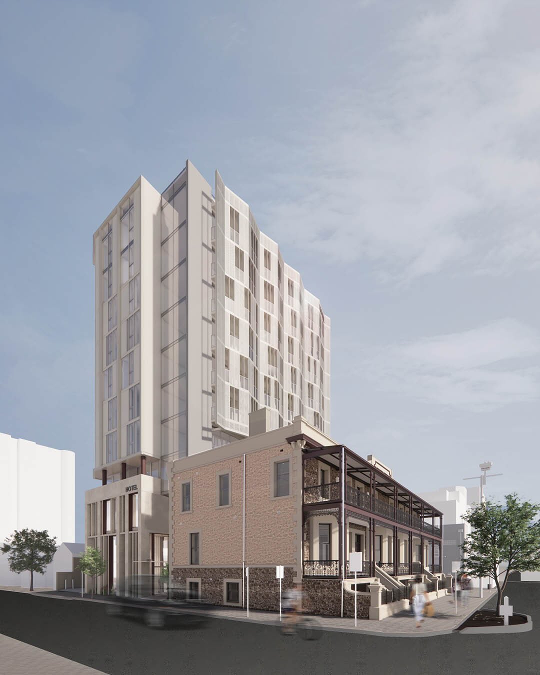 Render of 1 Moseley Street Hotel in Adelaide.