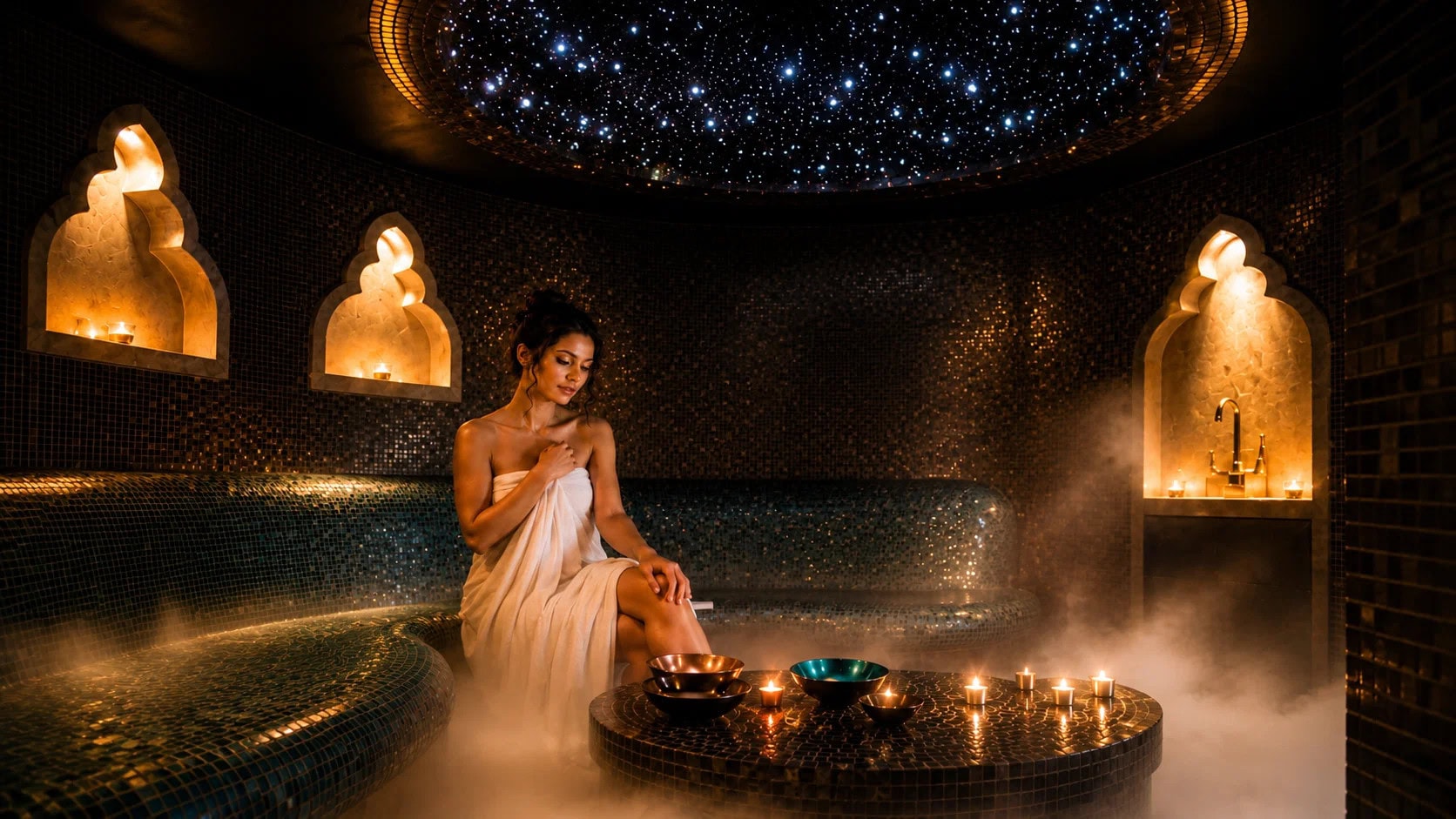 A woman in the steam room at Stephanie's Spa Retreat in Brisbane. 