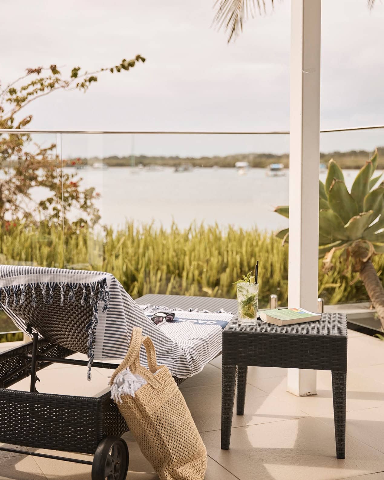 A lounge chair on the balcony of Sails in Port Macquarie.