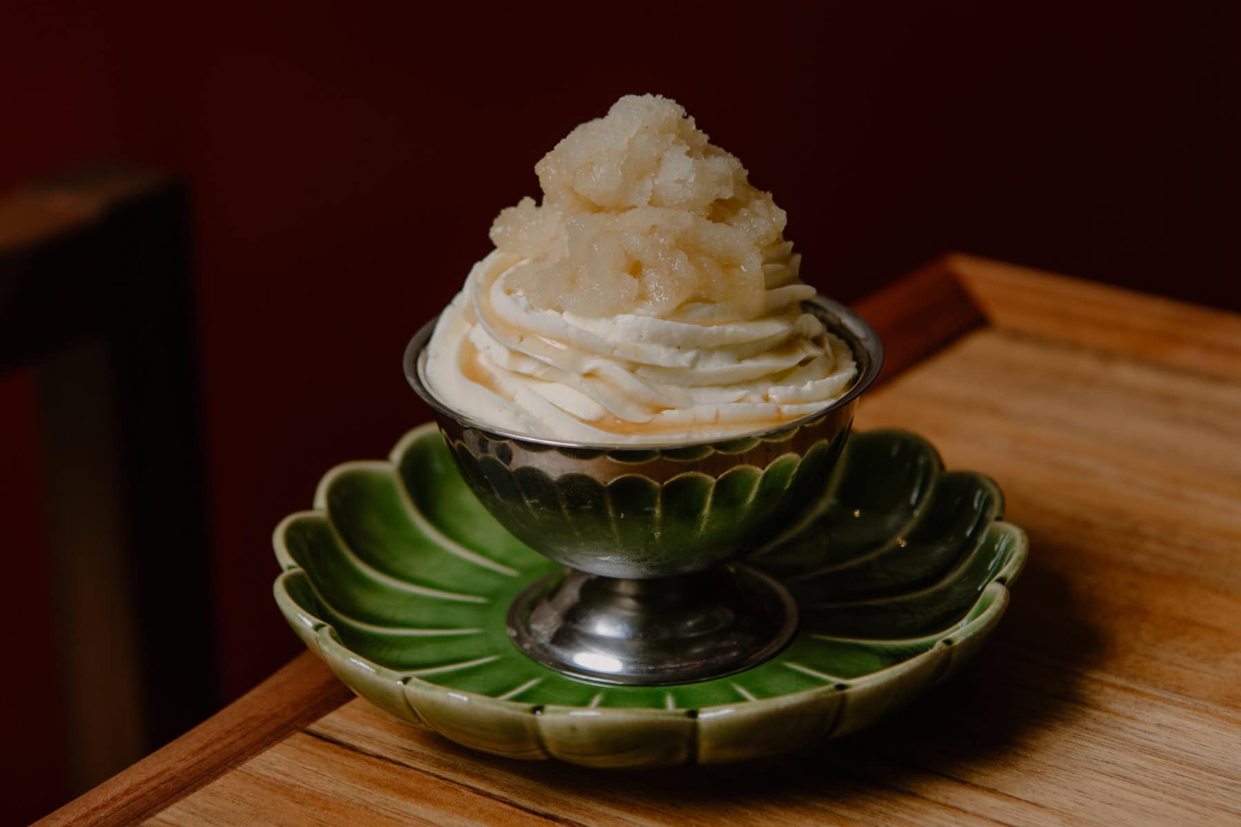Chocolate purin topped with whipped cream and pear mirin at Itō, Surry Hills Sydney
