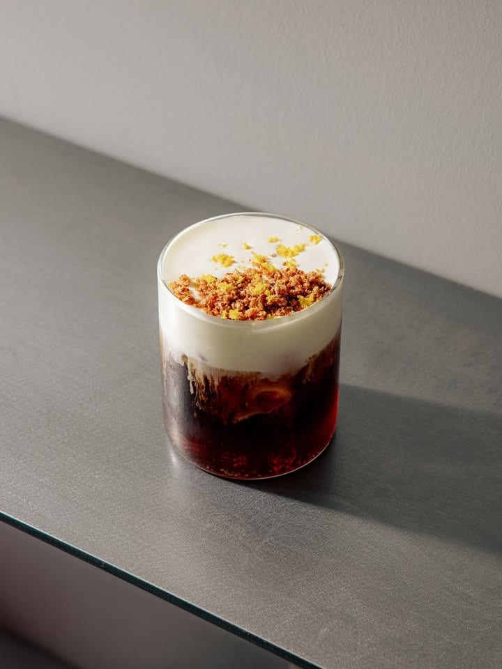 A Mont Blanc on a silver table at Sprout Artisan Bakery in Brisbane.