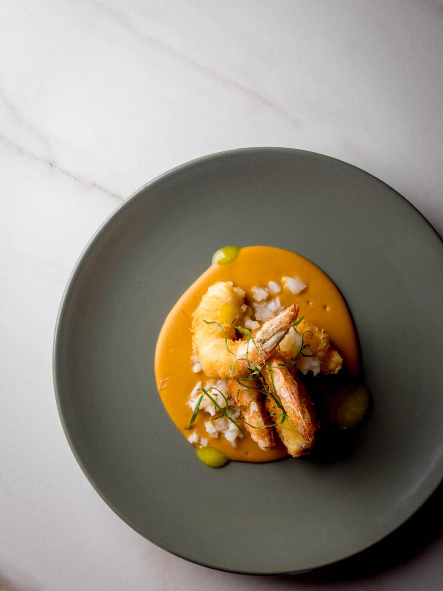 A perfectly plated prawn dish at The Stunned Mullet in Port Macquarie.