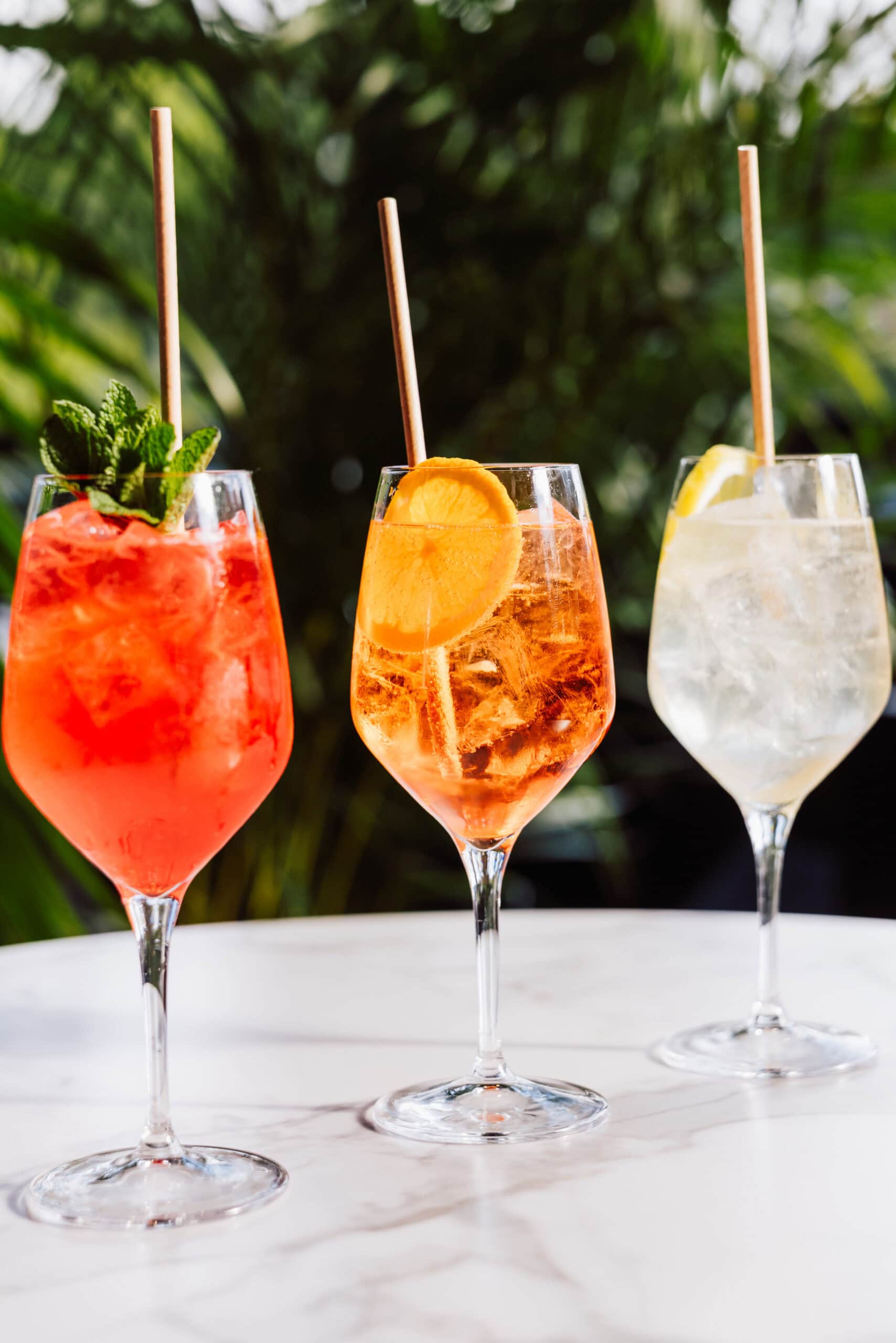 Three spritz in front of greenery at Alfi Eatery & Bar in Everton Park