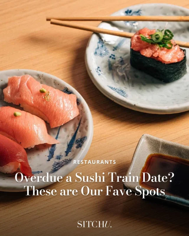 Sometimes sushi tastes better when delivered by conveyor belt and that's okay. 🍣⁠
⁠
If you're overdue a sushi train date, tag your pals and select one of our favourite spots from the link in our bio. 🚂